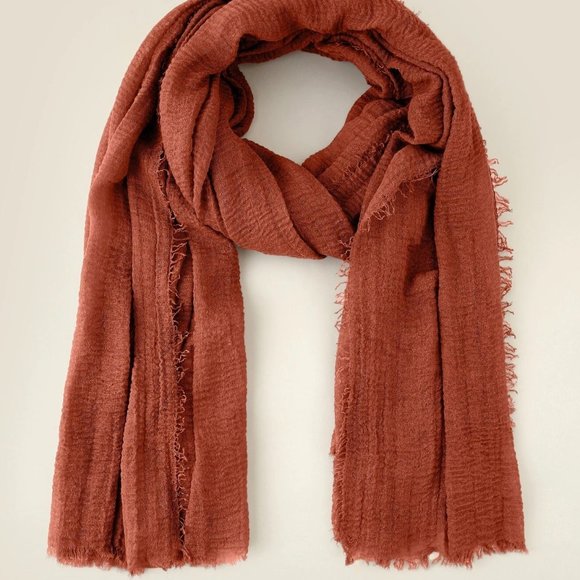 Super Soft Raw Hem Solid Gauze Scarf Shawl Head Wrap for All Seasons - Mustard - Picture 8 of 13